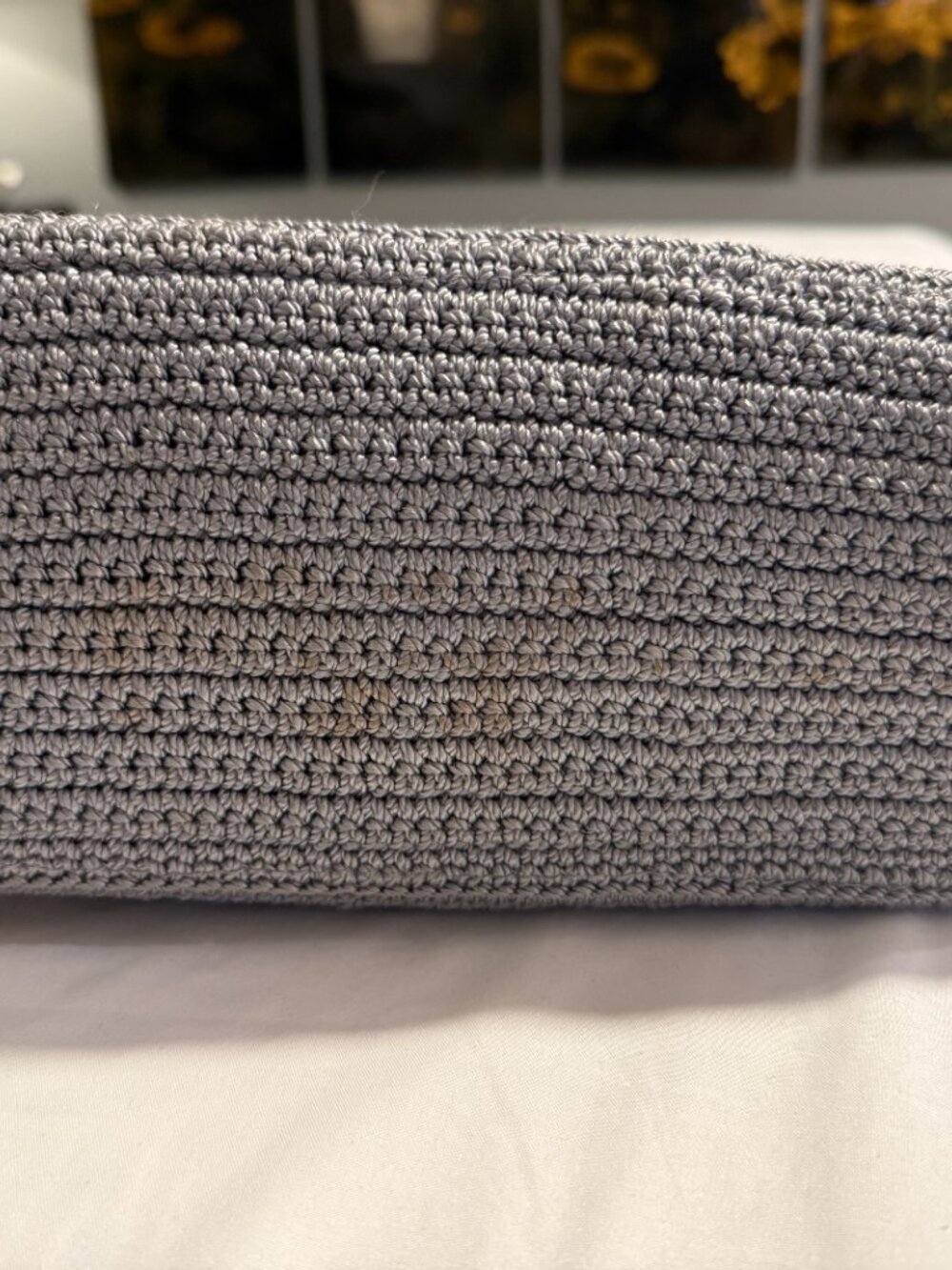 Vintage The Sak Mini Tote Handbag Grey Black Crochet Knit Top Handle Boho Bag - Picture 4 of 4